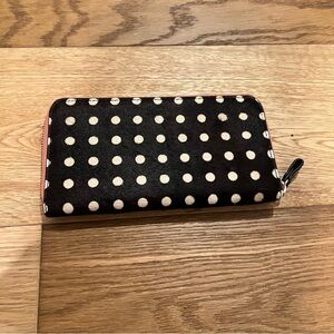 Anthropologie Miss Albright calf hair polka dot wallet with pink trim
